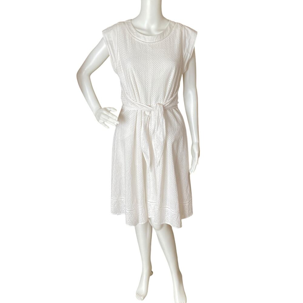 Rebecca Taylor White Cotton Eyelet Adjustable Tie Dress Size 4 Summer Minimalist
